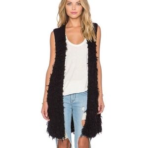 FREE PEOPLE Rolling Stone Black Chunky Fuzzy Open Front Duster Cardigan Vest M